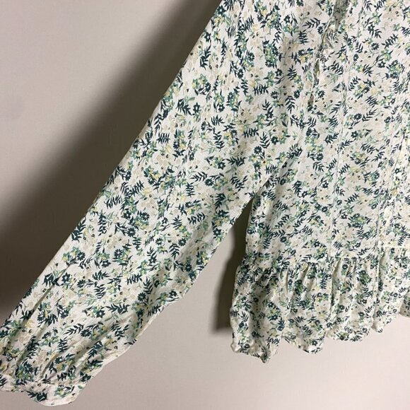 Lucky Brand Floral Long Sleeve Button Up Blouse Peasant Ruffle - Picture 4 of 8